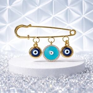 Evil Eye Triple Charm baby safety pin